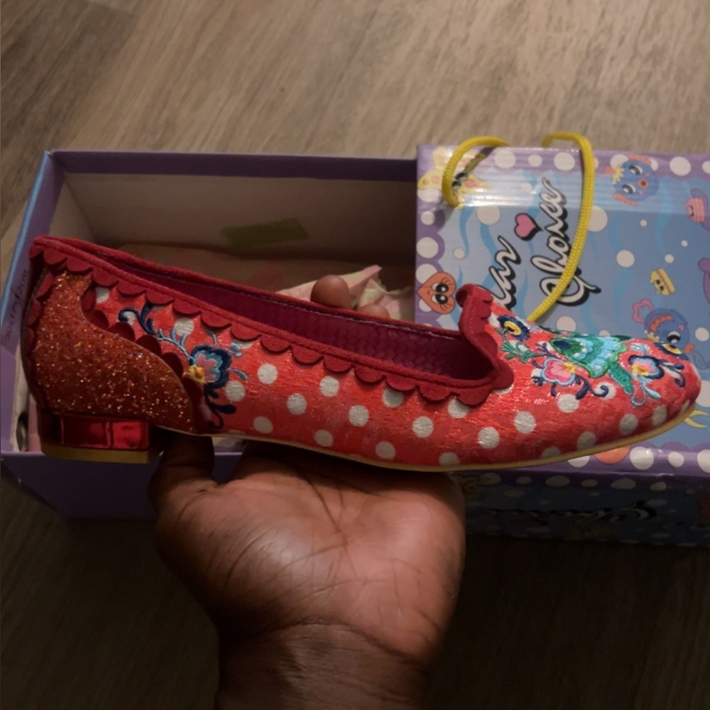 Irregular Choice Oh Darling Flats Red Embroidered